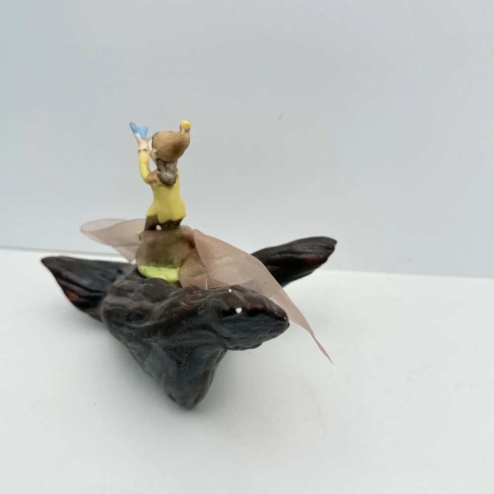Vtg 50s Ceramic Girl Garden Pixie Elf On Log w/ Butterfly Kitschy Mid Century